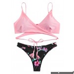 SweatyRocks Women's Two Pieces Swimsuit Criss Cross Padded Floral Print Striped Bikini Set Pink B07D75T732
